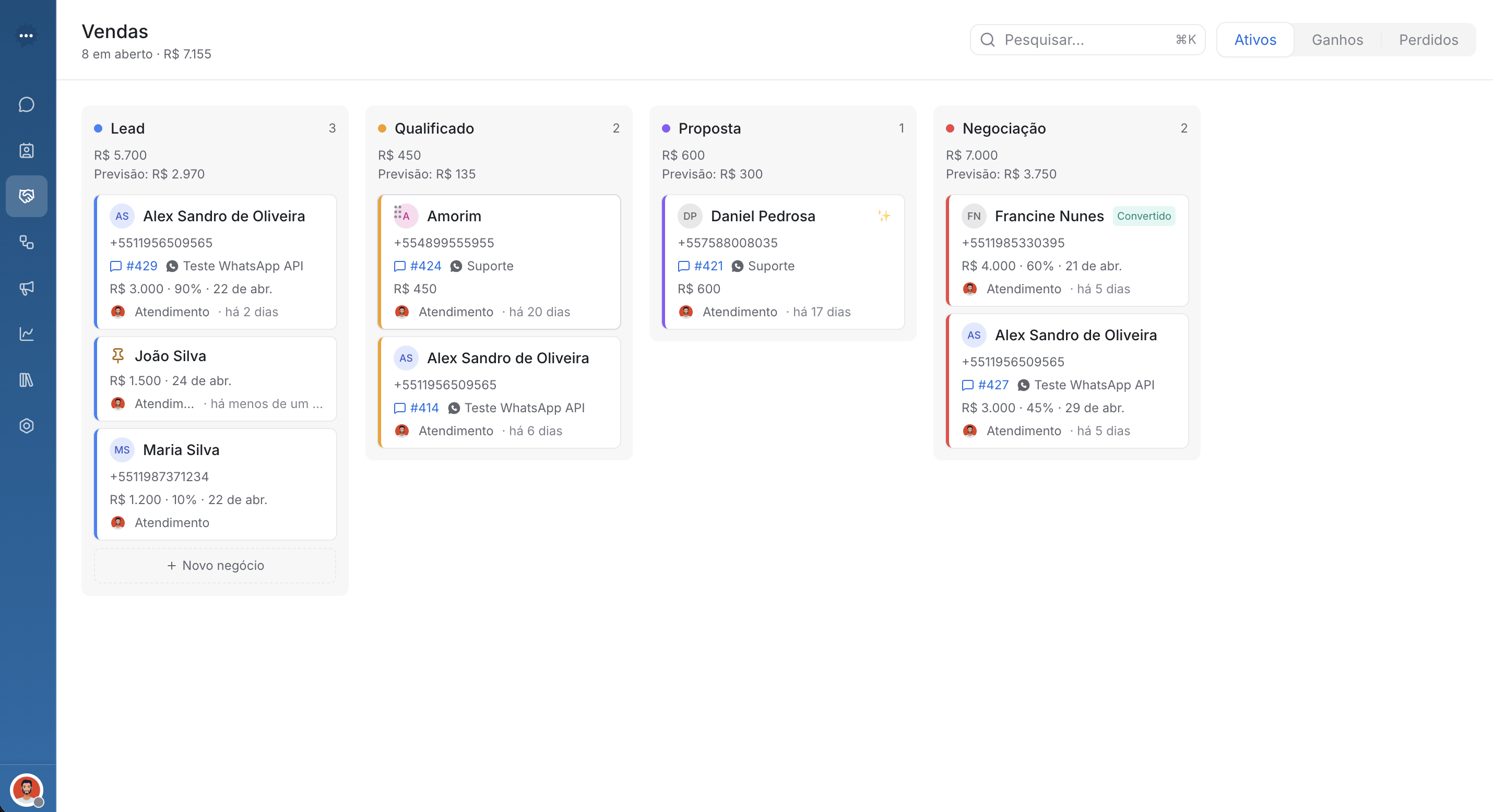 Pipeline Kanban da Make Talk: oportunidades criadas automaticamente a partir das conversas no WhatsApp